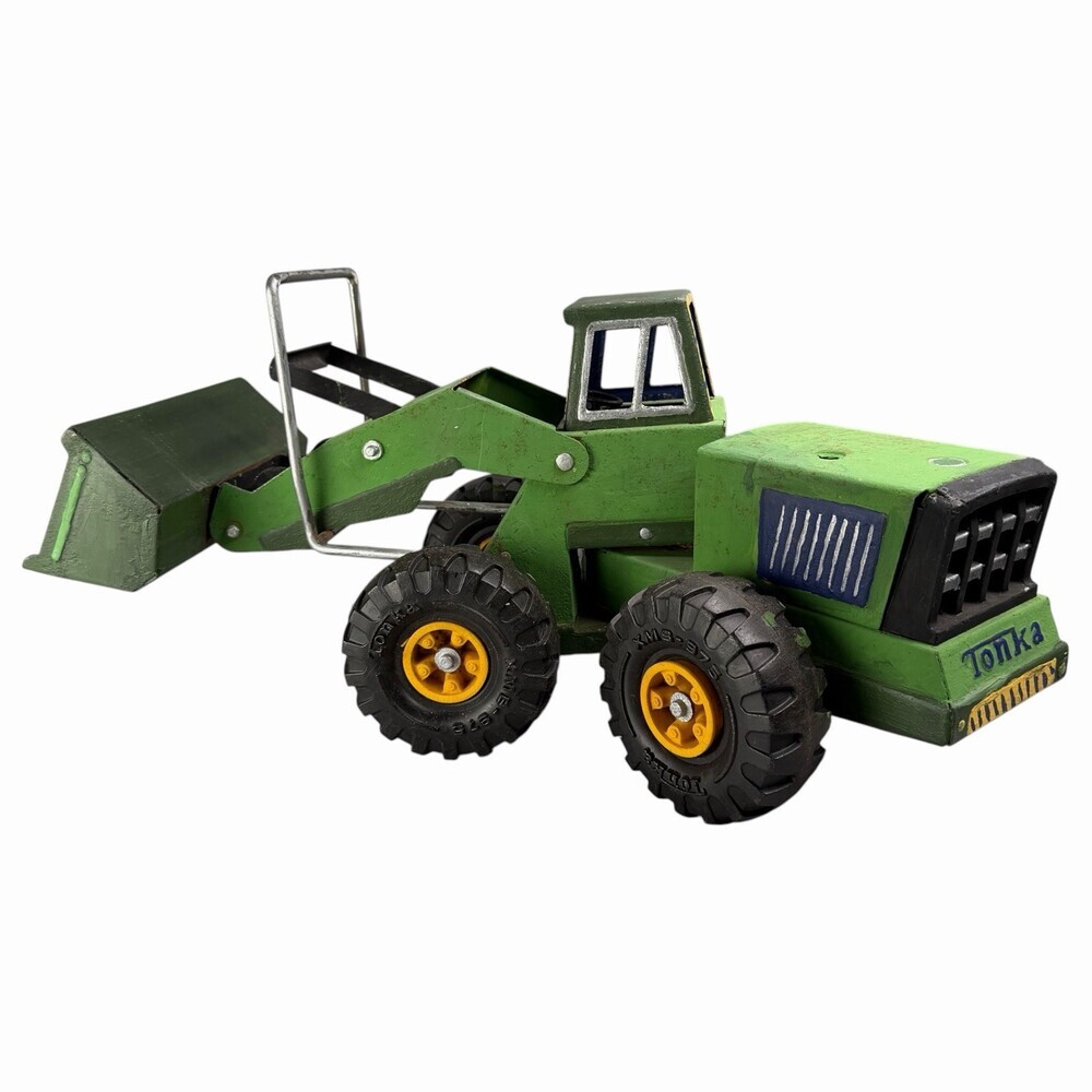 Tonka Front End Loader 20" Pressed Steel Tractor Toy Green Partly Repainted VTG